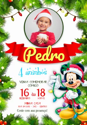 Mickey Mouse Christmas Birthday Invitation with Photo