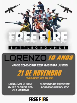 Convite de aniversário Free Fire para editar e para imprimir  Convites de aniversário  online, Convite de aniversario masculino, Modelo de convite aniversario