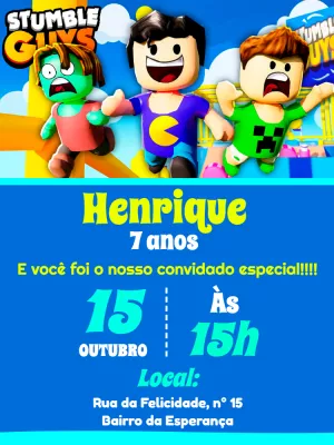 Fazer convite online convite digital aniversário Stumble Guys em