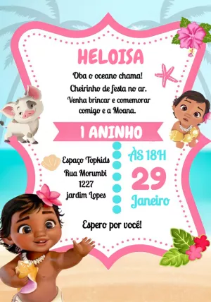 Convite Digital Festa Moana Baby Personalizado