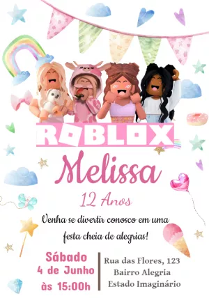 Convite roblox rosa, roblox meninas - Edite grátis com nosso editor online