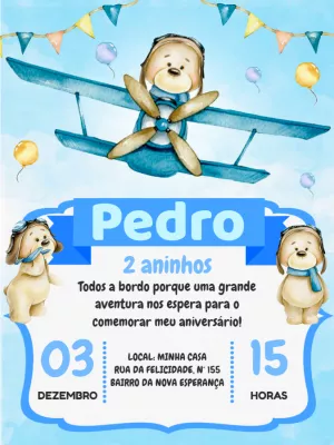 Invitación de cumpleaños del osito de peluche aviador