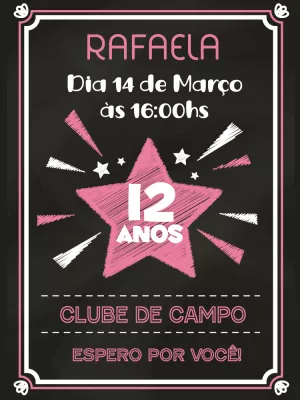 Convite de aniversário feminino Quadro Negro giz