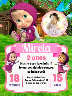 Masha and the bear birthday invitation with photo