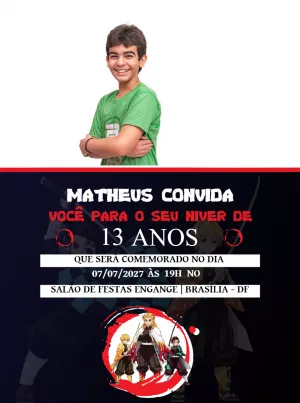 Convite Convite aniversário demon slayer - Edite grátis com nosso