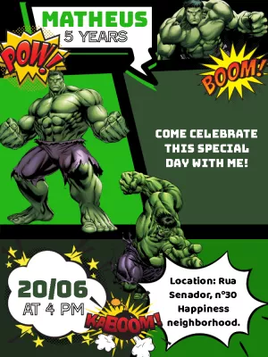 Make online invitation digital birthday invitation Hulk