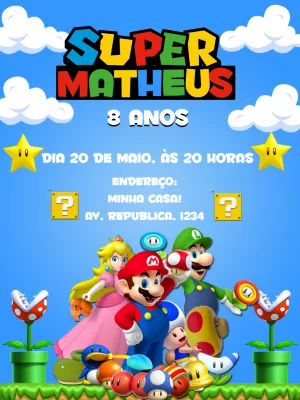 📌 Venha fazer convite online Super Mario World com Foto em 2023