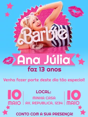 Convite Aniversário da Barbie infantil - Edite grátis com nosso editor  online