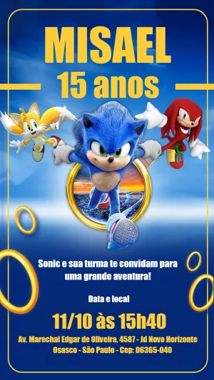 Convite Aniversário sonic, personagens - Edite grátis com nosso editor  online