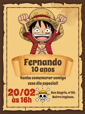 Convite Animado Aniversário Zoro One Piece
