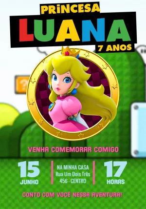 Convite aniversário Princesa Peach