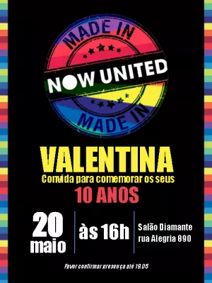 Convite aniversário Now United