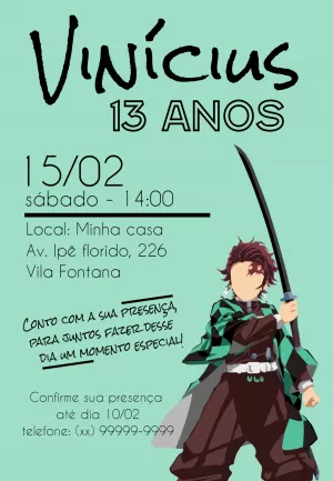 Convite Convite aniversário demon slayer - Edite grátis com nosso