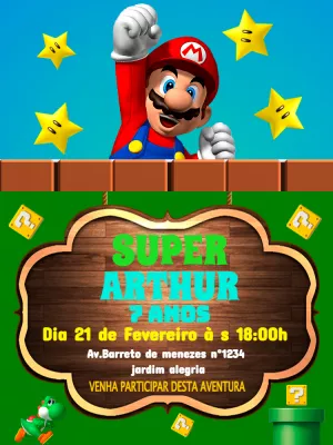 Convite Animado Super Mario para Baixar e Editar Grátis