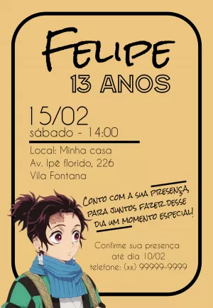 Convite Convite aniversário demon slayer - Edite grátis com nosso