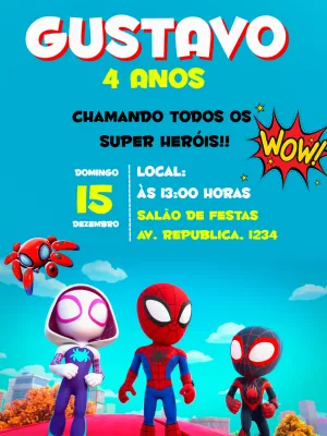 Grátis - Fazer convite online convite digital spidey amazing friends em  2023