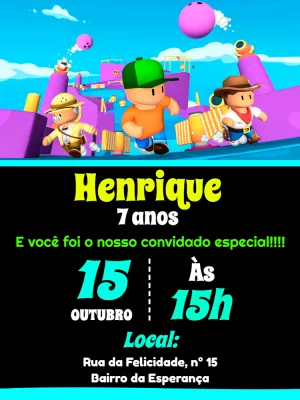 Convite Digital Stumble Guys Azul Edite Online, stumble guys jogar na nuvem  