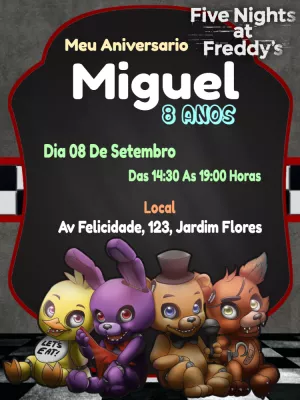 Convite ingresso digital tema fnaf