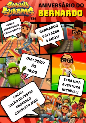 Convite Subway surfers - Edite grátis com nosso editor online