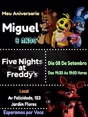 Convites Five Nights at Freddy's convites