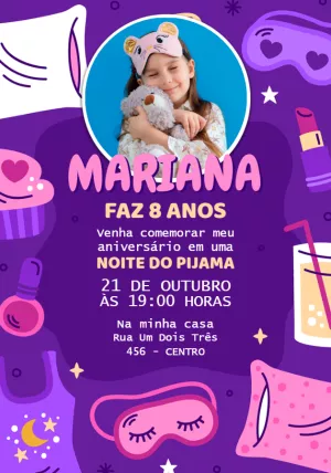 Convite Aniversário Festa do Pijama com Foto