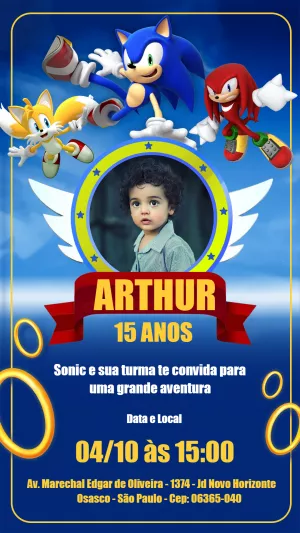 Convite Aniversário sonic, personagens - Edite grátis com nosso editor  online