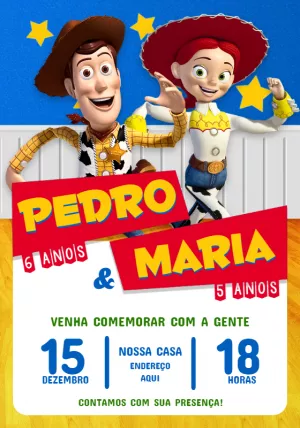 Convite Aniversário Woody e Jessie Duplo Toy Story