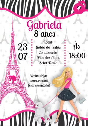 Convite de aniversário Barbie Paris para preencher, baixe grátis convites  para edit…