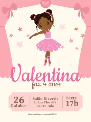 Black Ballerina Birthday Invitation