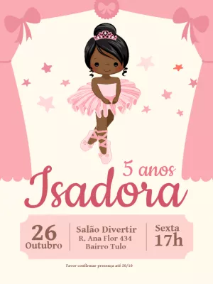 Black Ballerina Birthday Invitation