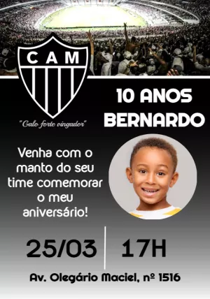 Convite de aniversário Atlético Mineiro para editar e imprimir