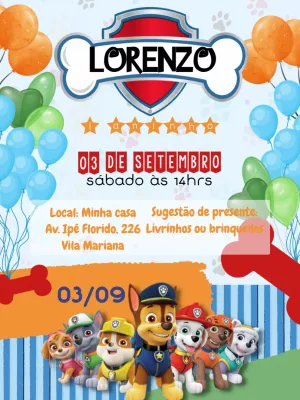 Convite Aniversário infantil Patrulha Canina - Edite grátis com nosso  editor online