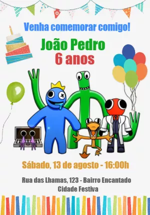 Convite aniversário Rainbow Friends - Edite grátis com nosso editor online