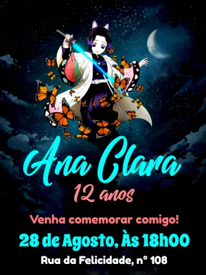 Convite de Aniversário Demon Slayer para Whatsapp - Imagem Legal