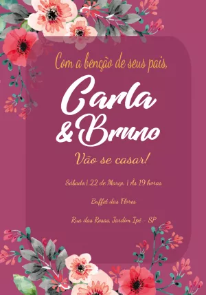 Fazer convite online convite digital Casamento Elegante com Flores em  Aquarela