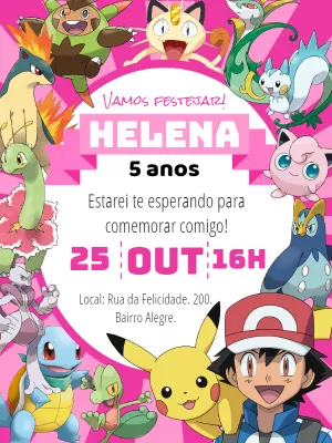 Convite Aniversário Pokemon rosa menina