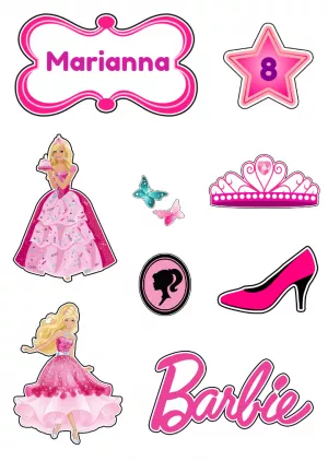 Topo de Bolo - Barbie Rosas - Personalizado com nome e idade