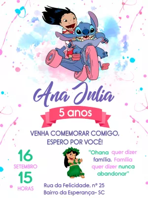 Convite aniversário Lilo e Stitch