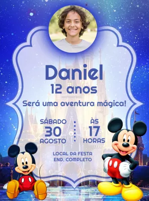 Convite Aniversário Mickey mouse azul menino com Foto