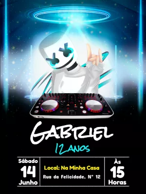 Convite aniversário Dj Marshmello