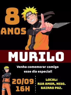 Convite de Aniversário Akatsuki Laranja E Preto Edite Online