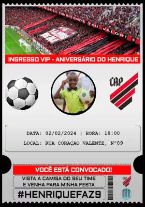 Convite Digital Aniversário Futebol Flamengo Ingresso