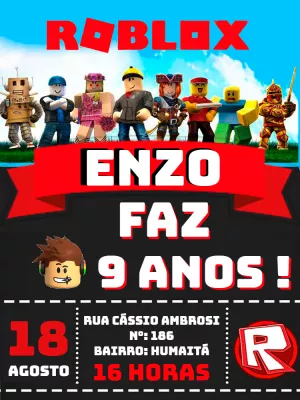 Convite De Aniversário Roblox Masculino Para Imprimir Edite Online