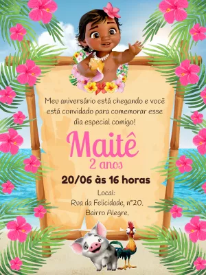 invitation d'anniversaire de bébé moana