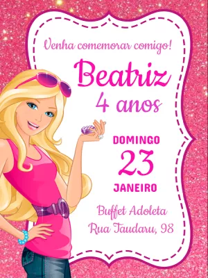 Convite BARBIE - Edite grátis com nosso editor online