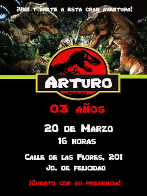 Invitar invitación digital en línea parque jurásico, dinosaurio, película Invitar invitación digital en línea parque jurásico, dinosaurio, película