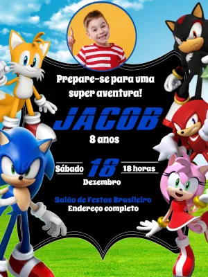 Convite de aniversário infantil Sonic Boom para editar, baixe
