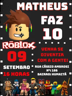 Convite convite roblox para editar, convite roblox em branco, convite tema  roblox para editar, como fazer convite virtual - Edite grátis com nosso  editor online