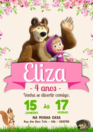 Masha and Bear Birthday Invitation