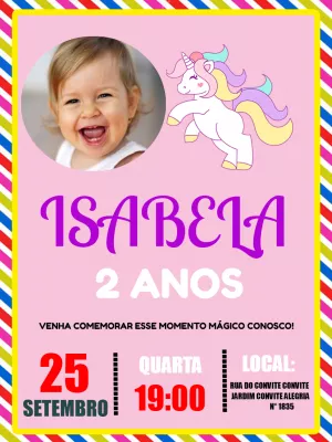 Hacer una invitación online invitación cumpleaños infantil unicornio  digital con foto - Un increíble editor en línea para editar las invitaciones,  logos, tarjetas, arte de redes sociales, carteles y mucho más!